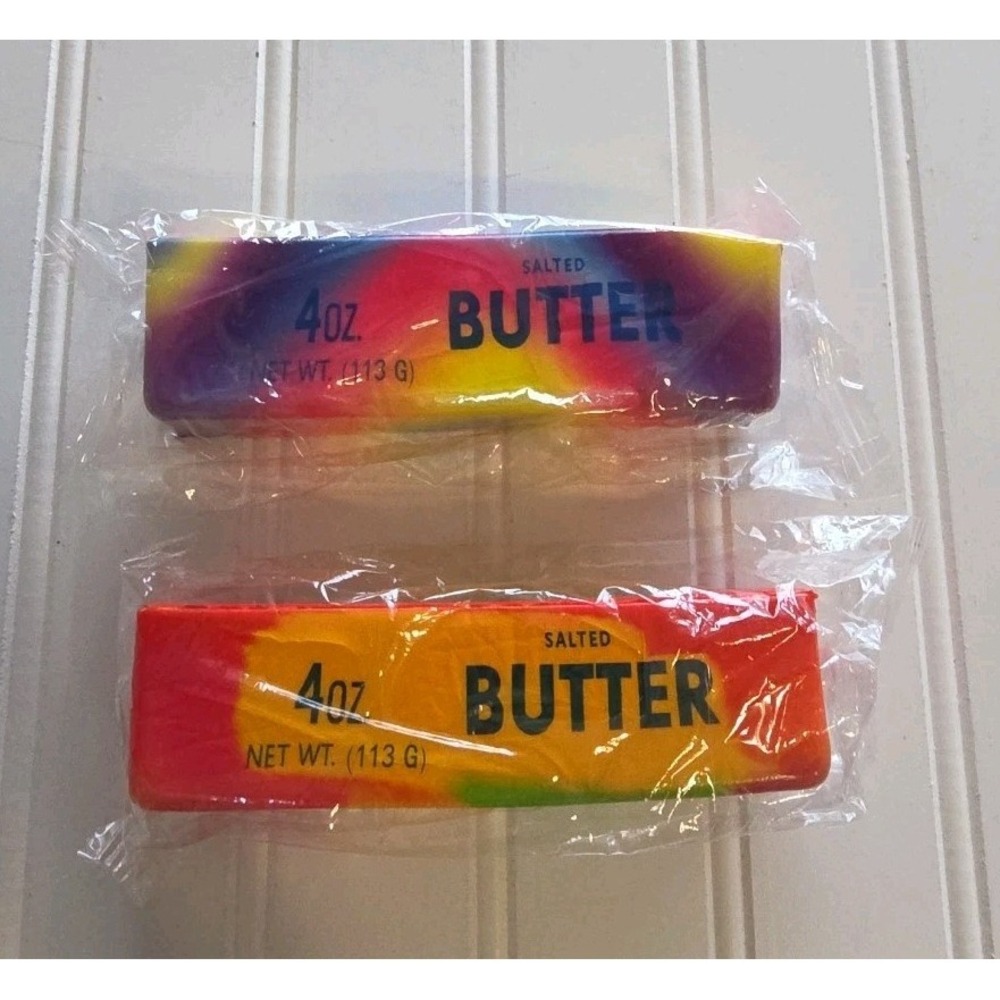 Lot Of 2 Rainbow Butter Stick Squishy Stress Relief Squeeze Fidget Toy, 4oz